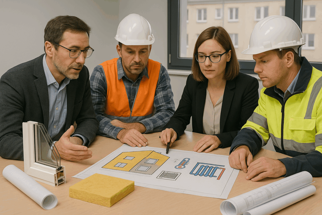 Illustration d'un syndic de copropriété guidant la rénovation énergétique d’un immeuble