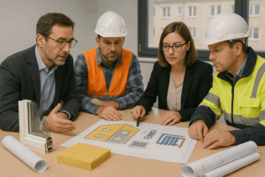 Illustration d'un syndic de copropriété guidant la rénovation énergétique d’un immeuble